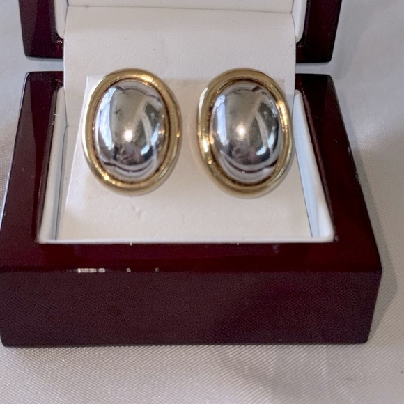 Monet Mixed Metal Gold & Silver Oval Earrings Post Pierced Earrings - Picture 7 of 7